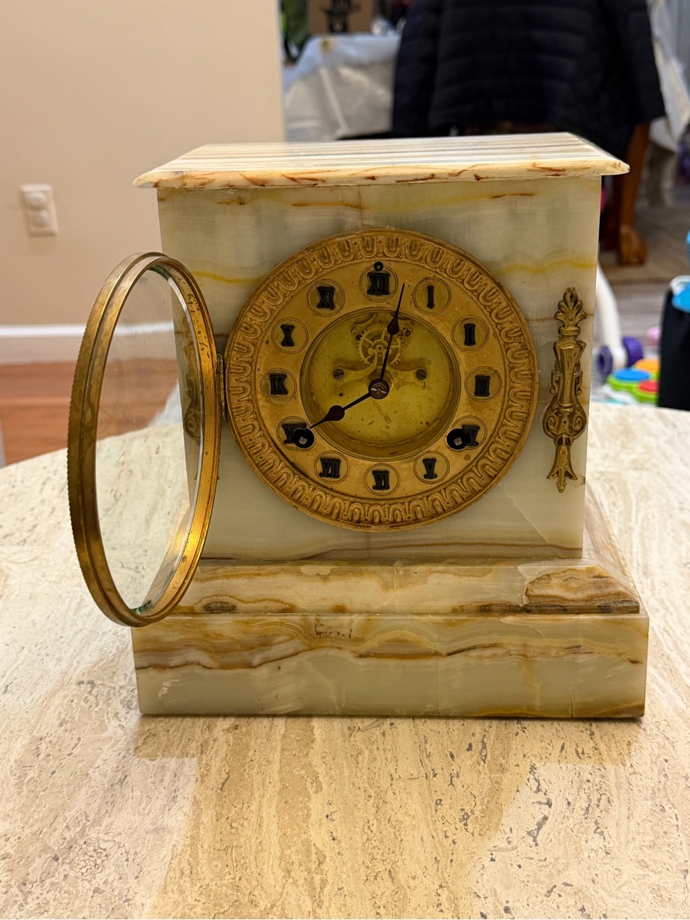Antique Late 19th Century [Onyx/Marble] Mantel Clock with Ornate Brass Accents